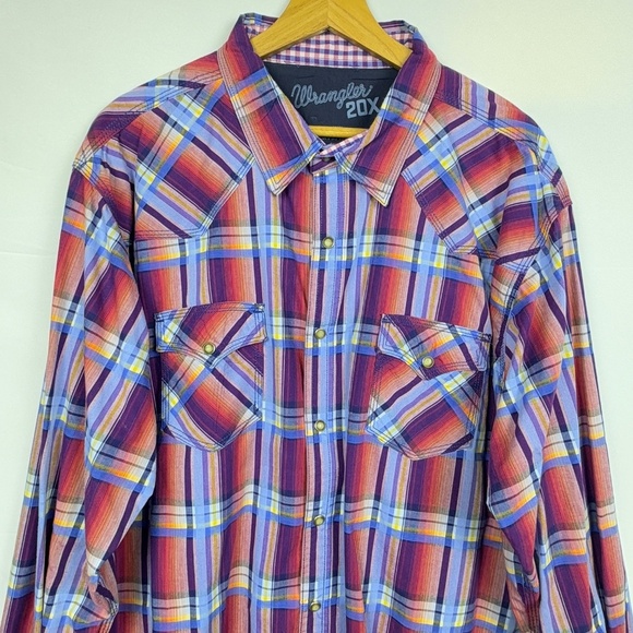Wrangler 20X Mens Longsleeve Shirt XXL Western Cowboy Rodeo Plaid Flip Cuff Snap - Picture 2 of 15